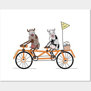 Cows on a tandem bike Posters and Art